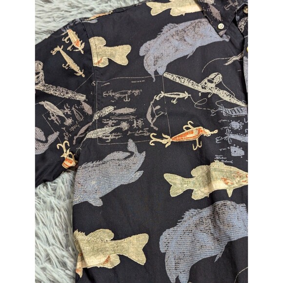 Reel Legends Fishing Lure Fish Button Down Shirt Mens Size Large Hawaiian Cotton - Picture 5 of 9